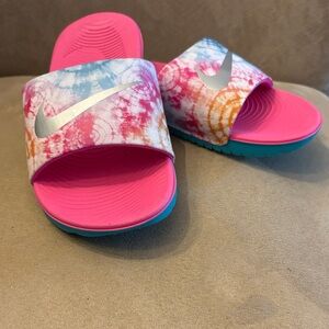 Nike Kids Tie-Dye Slide Sandals - Pink and Teal